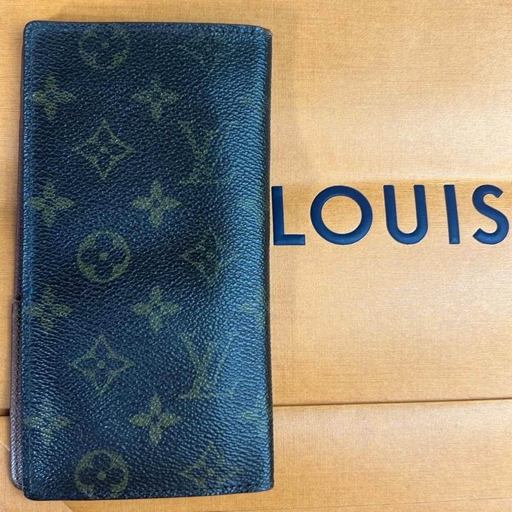 LV Luis Vuitton Brazza Long Wallet Monogram Canvas Men Brown Auth. Vintage